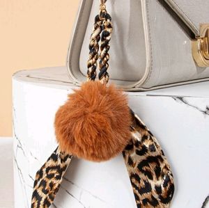 Leopard Graphic print Twilly Scarf Decor Pom Pom Bag